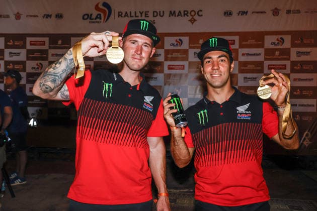 W2RC - RALLYE DU MAROC 2026 BRABEC Ricky (usa), Monster Energy Honda HRC, Honda CRF 450, FIM W2RC, Rally GP, portrait, VENTURA Martim (por), Monster Energy Honda HRC, Honda CRF 450, FIM W2RC, Rally 2, portrait medals ceremony during the Stage 1 of the Rallye du Maroc 2026, 4th round of the 2026 WR2C Championship from September 29, 2026 between Agadir and Zagora, Morocco - AgadirMorocco  Copyright: xPauloxMariax