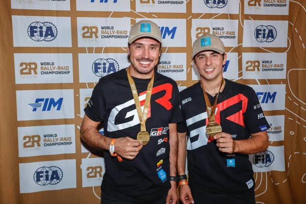 W2RC - RALLYE DU MAROC 2026 240 FERREIRA Joao (por), PALMEIRO Filipe (por), Toyota Hilux IMT Evo, Toyota Gazoo Racing SA, FIA W2RC, ULT T1+, portrait medals ceremony during the Stage 1 of the Rallye du Maroc 2026, 4th round of the 2026 WR2C Championship from September 29, 2026 between Agadir and Zagora, Morocco - AgadirMorocco  Copyright: xPauloxMariax