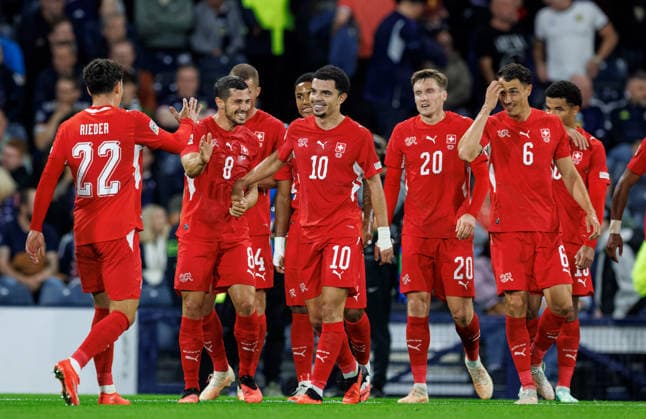 29.09.2026: Scotland v Switzerland: Zeki Amdouni of Switzerland celebrates with team mates after goal no 3  Copyright: xWilliexVassx NINTCHDBPICT001112156393