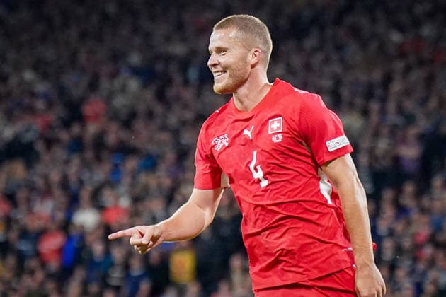 Soccer: UEFA Nations League 2026–2027, Matchday 2: Scotland vs. Switzerland at Hampden Park, Glasgow—Goal and celebration following Switzerland’s 0–2 lead by Nico Elvedi; 4: Joy, emotions, celebration; facial expressions, emotion Copyright: xJOERANxSTEINSIEKx