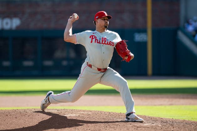 Jhoan Duran 59 of the Philadelphia Phillies pitches in the eighth inning against the Atlanta Braves in game one of the MLB, Baseball Herren, USA National League Wild Card round at Truist Park on Tuesday, September 29, 2026 in Atlanta, Georgia.  ATL20260928125 JULIANxALEXANDER