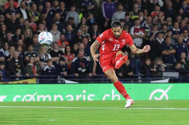 RECORD DATE NOT STATED 29th September 2026; Hampden Park, Glasgow, Scotland; UEFA Nations League Football, Scotland versus Switzerland; Ricardo Rodriguez of Switzerland scores the opening goal of the match for 1-0 from a free kick in the 11th minute DavidxYoung