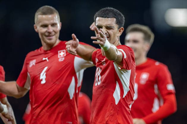 RECORD DATE NOT STATED 29th September 2026; Hampden Park, Glasgow, Scotland; UEFA Nations League Football, Scotland versus Switzerland; Zeki Amdouni of Switzerland celebrates after he shoots and scores in the 82nd minute to make it 3-0 to Switzerland VagelisxGeorgariou