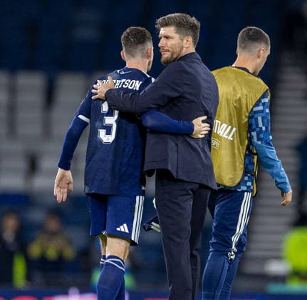 RECORD DATE NOT STATED 29th September 2026; Hampden Park, Glasgow, Scotland; UEFA Nations League Football, Scotland versus Switzerland; Andy Robertson of Scotland and Scotland manager Sebastien Pocognoli greet each other after the match VagelisxGeorgariou