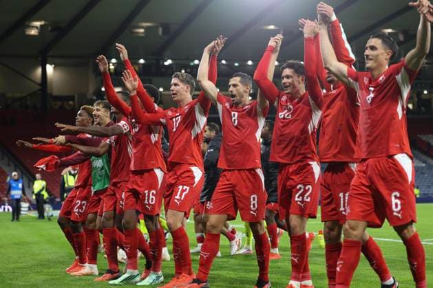 RECORD DATE NOT STATED 29th September 2026; Hampden Park, Glasgow, Scotland; UEFA Nations League Football, Scotland versus Switzerland; Switzerland celebrate at the end of the match DavidxYoung
