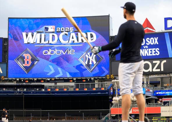 The New York Yankees take batting practice before the start of an MLB, Baseball Herren, USA American League Wild Card game against the Boston Red Sox at Yankee Stadium in New York City, on Tuesday, September 29, 2026.  NYP20260929701 COREYxSIPKIN