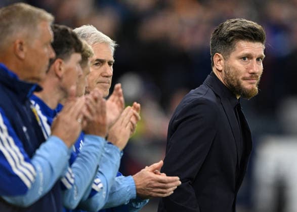 Glasgow, Scotland, 29th September 2026. Scotland head coach, Sebastien Pocognoli during the Scotland vs Switzerland UEFA Nations League match at Hampden Park, Glasgow. Picture credit should read: Neil Hanna Sportimage EDITORIAL USE ONLY. No use with unauthorised audio, video, data, fixture lists, club league logos or live services. Online in-match use limited to 120 images, no video emulation. No use in betting, games or single club league player publications. SPI_102_Scotland_Switzerland SPI-5047-0102