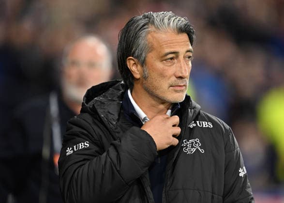 Glasgow, Scotland, 29th September 2026. Switzerland manager, Murat Yakin during the Scotland vs Switzerland UEFA Nations League match at Hampden Park, Glasgow. Picture credit should read: Neil Hanna Sportimage EDITORIAL USE ONLY. No use with unauthorised audio, video, data, fixture lists, club league logos or live services. Online in-match use limited to 120 images, no video emulation. No use in betting, games or single club league player publications. SPI_090_Scotland_Switzerland SPI-5047-0095
