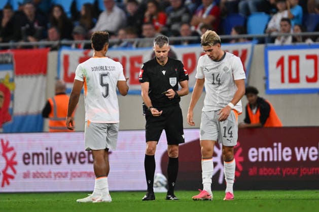 Luxembourg vs Iceland, UEFA NATIONS LEAGUE Referee Enea Jorgji reacts during the UEFA NATIONS LEAGUE game between Luxembourg and Iceland, on Stade de Luxembourg in Luxembourg, September 29, 2026. Alex NICODIM Imago Images Copyright: xAlexxNicodimx