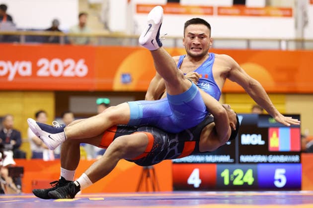 NAMSRAI Ganbayar (MGL), SEPTEMBER 30, 2026 - Wrestling : Men s Greco-Roman 67kg - 1 8 Finals at Nagoya City Inae Sports Center during the Asian Games Aichi-Nagoya 2026 in Aichi, Japan.  aflo_352092644 KenichiroxOganex