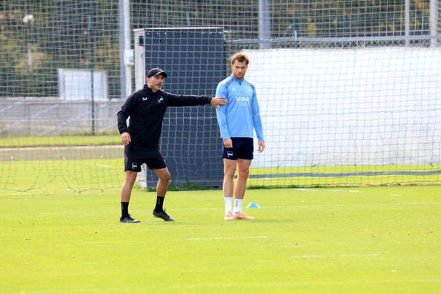 September 30, 2026, Germany, Soccer, 2. Bundesliga, 2026–2027 season, Sportforum, Hertha BSC, Head Coach Stefan Leitl leading training at Hertha BSC Berlin, Pascal Klemens of Hertha BSC Berlin 41 2. Bundesliga DFB DFL regulations prohibit any use of photographs as image sequences and or quasi-video nordphoto GmbH Engler Berlin Sportforum Berlin Germany Copyright: xNordphotox xEnglerx