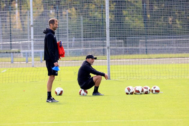 September 30, 2026, Germany, Soccer, 2. Bundesliga, 2026–2027 Season, Sportforum, Hertha BSC, Head Coach Stefan Leitl (Hertha BSC Berlin), Assistant Coach Andre Mijatovic (Hertha BSC Berlin), 2nd Division, DFB and DFL regulations prohibit any use of photographs as image sequences and or quasi-video. nordphoto GmbH, Engler, Berlin, Sportforum, Berlin, Germany Copyright: xNordphotox xEnglerx