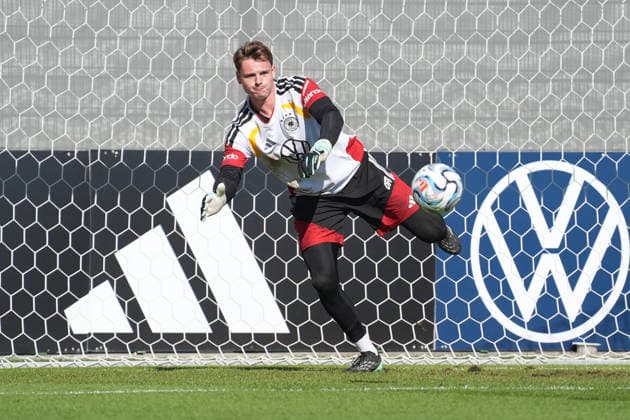 Goalie Jonas Urbig s Save Germany HerzoBase September 30, 2026 German National Team Nations League Preparation, Home Ground, HerzoBase, World of Adidas, Herzogenaurach