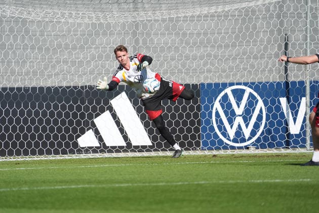 Goalie Jonas Urbig s Flying Save and Parade Germany Herzo Base September 30, 2026 German National Team Nations League Preparation, Home Ground, HerzoBase, World of Adidas, Herzogenaurach