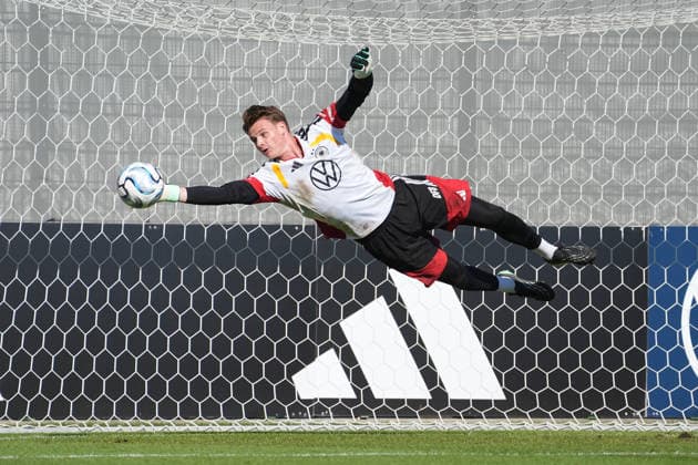 Goalie Jonas Urbig s Flying Save and Parade Germany Herzo Base September 30, 2026 German National Team Nations League Preparation, Home Ground, HerzoBase, World of Adidas, Herzogenaurach