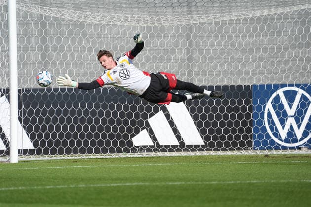 Goalie Jonas Urbig s Flying Save and Parade Germany Herzo Base September 30, 2026 German National Team Nations League Preparation, Home Ground, HerzoBase, World of Adidas, Herzogenaurach