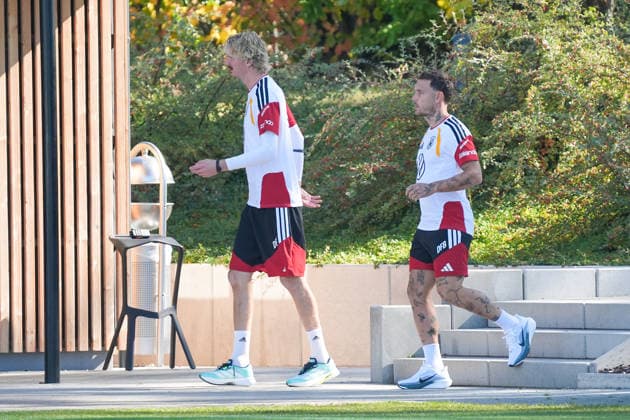 Nick Woltemade, Germany, and David Raum, Germany, Herzo Base, September 30, 2026, German National Team, Nations League Preparation, Home Ground, HerzoBase, World of Adidas, Herzogenaurach