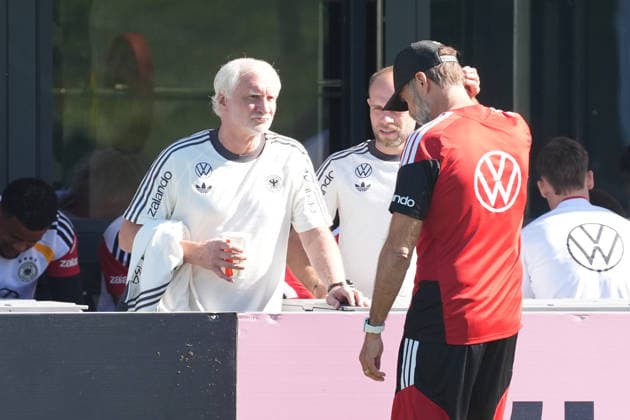 Sports Director Rudi Völler (Germany) and National Team Coach Jürgen Klopp (Germany) are aware of the seriousness of the situation. HerzoBase, September 30, 2026. German National Team, Nations League Preparation, Home Ground, HerzoBase, World of Adidas, Herzogenaurach