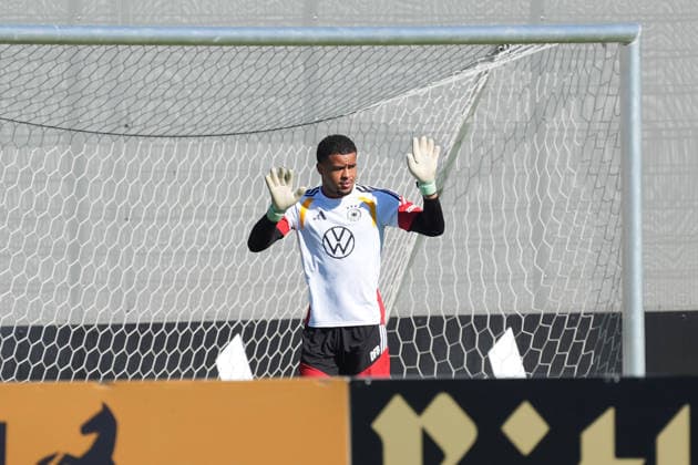 Goalkeeper Noah Atubolu (Germany) was training on his own, just as he had before the other two games, while Marc-André ter Stegen and goalkeeper Alexander Nübel (Germany)—who were then selected to play—were at HerzoBase on September 30, 2026, as part of the German national team’s Nations League preparations, Home Ground, HerzoBase, World of Adidas, Herzogenaurach