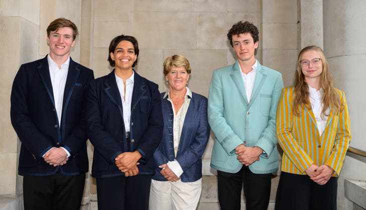 Boat Race 2027 Launch Oxford University Presidents (left, Alex Sullivan and Kyra Delray) stand with Clare Balding (centre) and Cambridge Presidents Simon Hatcher and Eloise Etherington during the Season Launch and Presidents™ Challenge for The CHANEL J12 Boat Race 2027 at Somerset House, Westminster 30 09 2026 UK Newspapers OUT Copyright: xGraemexWilcocksonx FIL-24012-0014