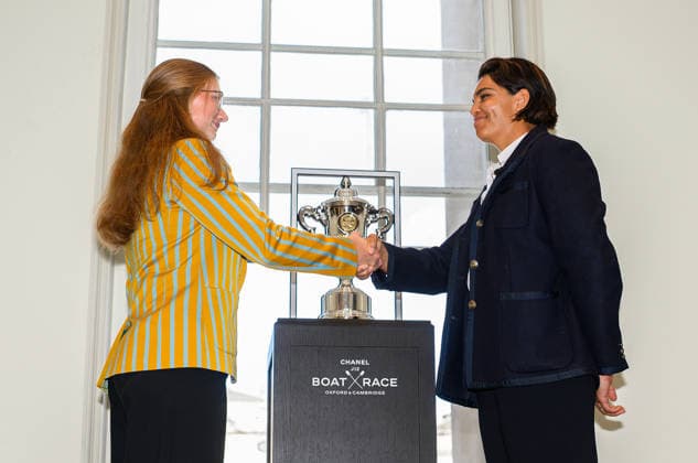 Boat Race 2027 Launch Kyra Delray (right) accepts the challenge from Cambridge University President Eloise Etherington at the Season Launch and Presidents™ Challenge for The CHANEL J12 Boat Race 2027 at Somerset House, Westminster 30 09 2026 UK Newspapers OUT Copyright: xGraemexWilcocksonx FIL-24012-0017