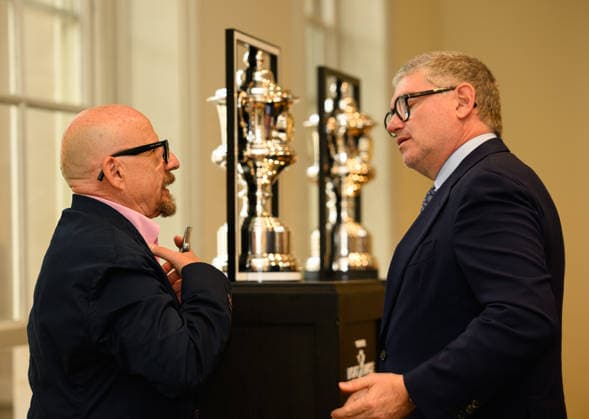 Boat Race 2027 Launch The maker of the trophies greets the President of Chanel, FrÃ dÃ ric GrangiÃ during the Season Launch and Presidents™ Challenge for The CHANEL J12 Boat Race 2027 at Somerset House, Westminster 30 09 2026 UK Newspapers OUT Copyright: xGraemexWilcocksonx FIL-24012-0021