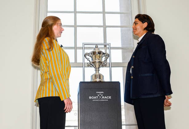 Boat Race 2027 Launch Eloise Etherington (left), Cambridge President challenges Kyra Delray, Oxford President to The CHANEL J12 Boat Race 2027 at Somerset House, Westminster 30 09 2026 UK Newspapers OUT Copyright: xGraemexWilcocksonx FIL-24012-0022