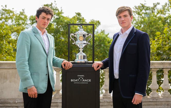 Boat Race 2027 Launch Alex Sullivan (right) Oxford President, challenges Simon Hatcher, Cambridge President to the CHANEL J12 Boat Race 2027 at Somerset House, Westminster 30 09 2026 UK Newspapers OUT Copyright: xGraemexWilcocksonx FIL-24012-0026