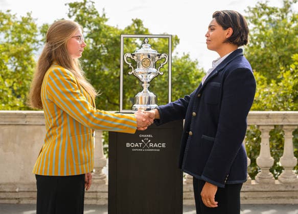 Boat Race 2027 Launch Eloise Etherington, Cambridge President (left) challenges Kyra Delray, Oxford President to The CHANEL J12 Boat Race 2027 at Somerset House, Westminster 30 09 2026 UK Newspapers OUT Copyright: xGraemexWilcocksonx FIL-24012-0029
