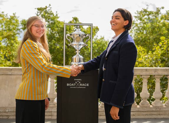 Boat Race 2027 Launch Eloise Etherington, Cambridge President (left) challenges Kyra Delray, Oxford President to The CHANEL J12 Boat Race 2027 at Somerset House, Westminster 30 09 2026 UK Newspapers OUT Copyright: xGraemexWilcocksonx FIL-24012-0030