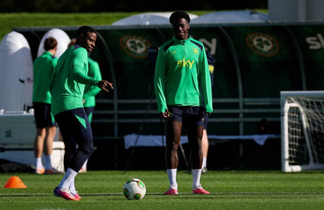 Republic of Ireland Squad Training, FAI National Training Centre, Dublin 30 9 2026 Chiedozie Ogbene and James Abankwah Chiedozie Ogbene and James Abankwah 30 9 2026  Copyright: xx RB1_2896