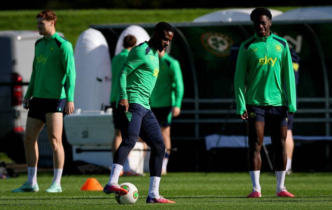 Republic of Ireland Squad Training, FAI National Training Centre, Dublin 30 9 2026 Chiedozie Ogbene and James Abankwah Chiedozie Ogbene and James Abankwah 30 9 2026  Copyright: xx RB1_2901