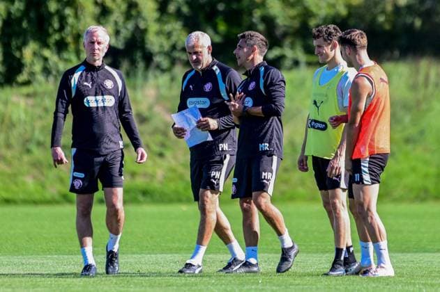 Assistant Coach Jens Schuster, Assistant Coach Peter Nemeth, Head Coach Marcel Rapp, Kaars, Martijn, Arkadiusz, Pyrka, Pauli, Germany, Hamburg, Training Facility on Kollaustrasse, Soccer, 2. Bundesliga, FC St. Pauli
