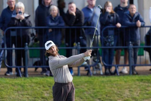 RECORD DATE NOT STATED 30th September 2026; The Old Course, St Andrews Links, St Andrews, Scotland; DP World Tour Golf, Alfred Dunhill Links Championship, Practice Day; Tommy Fleetwood of England plays a shot from the tee on the first hole DavidxYoung