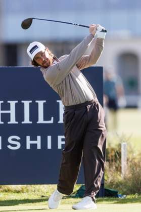 RECORD DATE NOT STATED 30th September 2026; The Old Course, St Andrews Links, St Andrews, Scotland; DP World Tour Golf, Alfred Dunhill Links Championship, Practice Day; Tommy Fleetwood of England plays a shot from the tee on the second hole DavidxYoung
