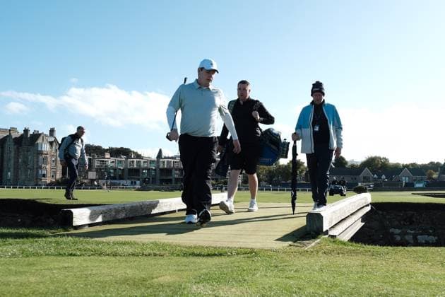 UK: The Alfred Dunhill Links Championship at The Old Course, St Andrews, Scotland on 30 September 2026: Pictured: Robert MacIntyre (Scotland) crosses the Swilcan Burn on the 1st fairway at the Old Course, St Andrews during a practice round at the Alfred Dunhill Links Championship 2026 St Andrews The Old Course Scotland Scotland Copyright: xAlexxToddx