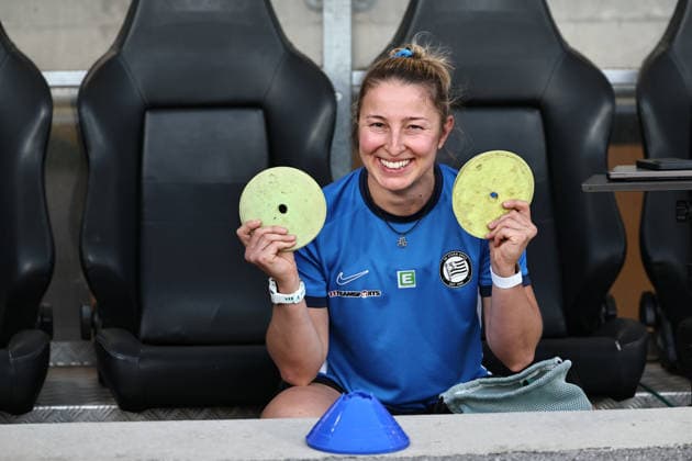 SOCCER - WEC, Sturm vs Wolfsburg GRAZ,AUSTRIA,30.SEP.26 - SOCCER - UEFA Women s Europa Cup, qualification, SK Sturm Graz vs VfL Wolfsburg. Image shows Anna Oberhauser (Sturm).  GEPAxpictures xChrisxBauer