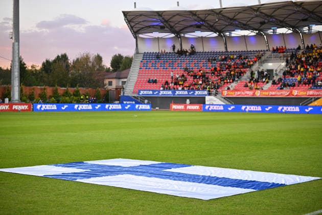 Romania v Finland, U21, U 21 Finland flag displayed during the European Under-21 Championship 2027, Qualifying round game between Romania and Finland at Eugen Popescu stadium in Targoviste, Romania, 30 September 2026. ALEX NICODIM Imago Images Copyright: xAlexxNicodimx