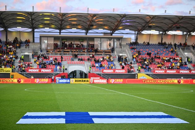 Romania v Finland, U21, U 21 Finland flag displayed during the European Under-21 Championship 2027, Qualifying round game between Romania and Finland at Eugen Popescu stadium in Targoviste, Romania, 30 September 2026. ALEX NICODIM Imago Images Copyright: xAlexxNicodimx