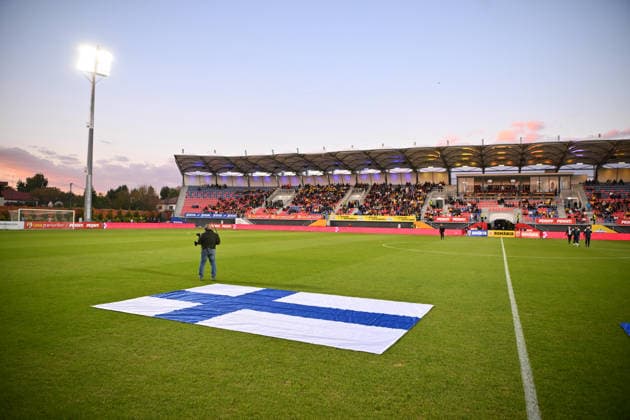 Romania v Finland, U21, U 21 Finland flag displayed during the European Under-21 Championship 2027, Qualifying round game between Romania and Finland at Eugen Popescu stadium in Targoviste, Romania, 30 September 2026. ALEX NICODIM Imago Images Copyright: xAlexxNicodimx