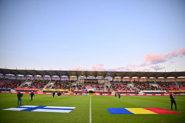 Romania v Finland, U21, U 21 Finland flag displayed during the European Under-21 Championship 2027, Qualifying round game between Romania and Finland at Eugen Popescu stadium in Targoviste, Romania, 30 September 2026. ALEX NICODIM Imago Images Copyright: xAlexxNicodimx