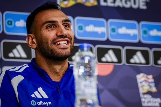 THESSALONIKI , 30-09-2026 , Toumba Stadium , season 2026 2027 , UEFA Nations League football , Picture shows Greece player Vangelis Pavlidis during the press conference, PK, Pressekonferenz and training Press conference Greece and training in Thessaloniki  x207757435x Copyright:
