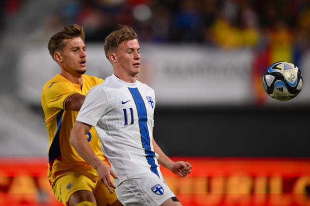 Romania v Finland, U21, U 21 Marius Soderback of Finland plays during the European Under-21 Championship 2027, Qualifying round game between Romania and Finland at Eugen Popescu stadium in Targoviste, Romania, 30 September 2026. ALEX NICODIM Imago Images Copyright: xAlexxNicodimx