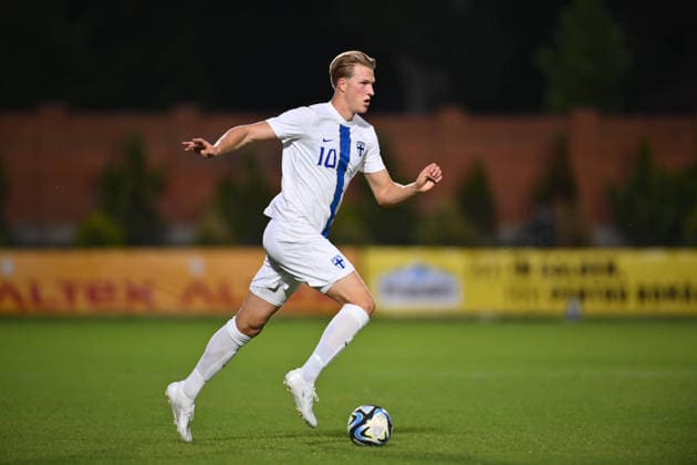 Romania v Finland, U21, U 21 Luka Hyrylainen of Finland plays during the European Under-21 Championship 2027, Qualifying round game between Romania and Finland at Eugen Popescu stadium in Targoviste, Romania, 30 September 2026. ALEX NICODIM Imago Images Copyright: xAlexxNicodimx