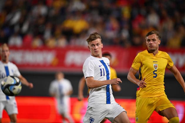 Romania v Finland, U21, U 21 Marius Soderback of Finland plays during the European Under-21 Championship 2027, Qualifying round game between Romania and Finland at Eugen Popescu stadium in Targoviste, Romania, 30 September 2026. ALEX NICODIM Imago Images Copyright: xAlexxNicodimx