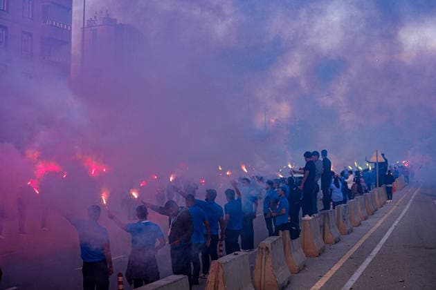 Konyaspor v Palestine - Friendly KONYA, TURKIYE - SEPTEMBER 30: Fans light flares to welcome the bus carrying the Palestine National Football Team as it arrives at Konya Metropolitan Municipality Stadium ahead of a friendly match against Konyaspor as part of Palestine Day events in Konya, Turkiye on September 30, 2026. Evrim Aydin Anadolu Konya Turkey. Editorial use only. Please get in touch for any other usage.  Copyright: x2026xAnadoluxEvrimxAydinx