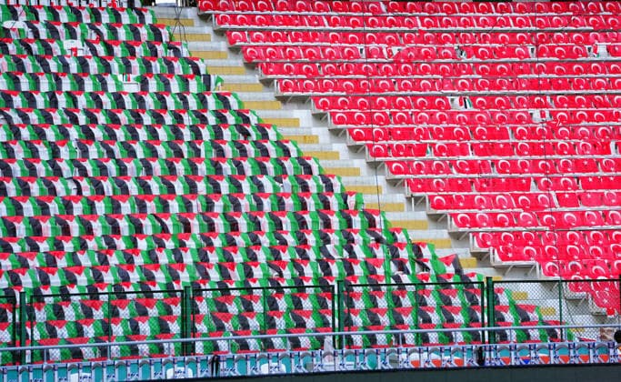 Konyaspor v Palestine - Friendly KONYA, TURKIYE - SEPTEMBER 30: A general view shows the interior of Konya Metropolitan Municipality Stadium decorated with Turkish and Palestinian flags ahead of a friendly football match between Konyaspor and the Palestine National Football Team as part of Palestine Day events in Konya, Turkiye on September 30, 2026. Evrim Aydin Anadolu Konya Turkey. Editorial use only. Please get in touch for any other usage.  Copyright: x2026xAnadoluxEvrimxAydinx