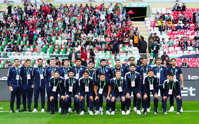 Konyaspor v Palestine - Friendly KONYA, TURKIYE - SEPTEMBER 30: Players of the Palestine National Football Team take the pitch to greet supporters ahead of a friendly match against Konyaspor as part of Palestine Day events at Konya Metropolitan Municipality Stadium in Konya, Turkiye on September 30, 2026. Evrim Aydin Anadolu Konya Turkey. Editorial use only. Please get in touch for any other usage.  Copyright: x2026xAnadoluxEvrimxAydinx
