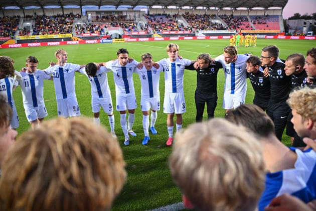 Romania v Finland, U21, U 21 Finland playrers react during the European Under-21 Championship 2027, Qualifying round game between Romania and Finland at Eugen Popescu stadium in Targoviste, Romania, 30 September 2026. ALEX NICODIM Imago Images Copyright: xAlexxNicodimx