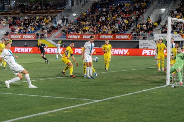 Romania v Finland, U21, U 21 Luka Hyrylainen scores his side first goal during the European Under-21 Championship 2027, Qualifying round game between Romania and Finland at Eugen Popescu stadium in Targoviste, Romania, 30 September 2026. ALEX NICODIM Imago Images Copyright: xAlexxNicodimx